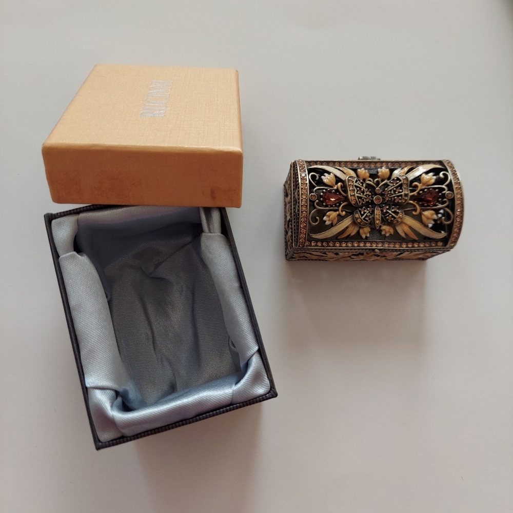 Rucinni Jeweled Trinket Box Yellow Butterfly Design in Original Lined Box